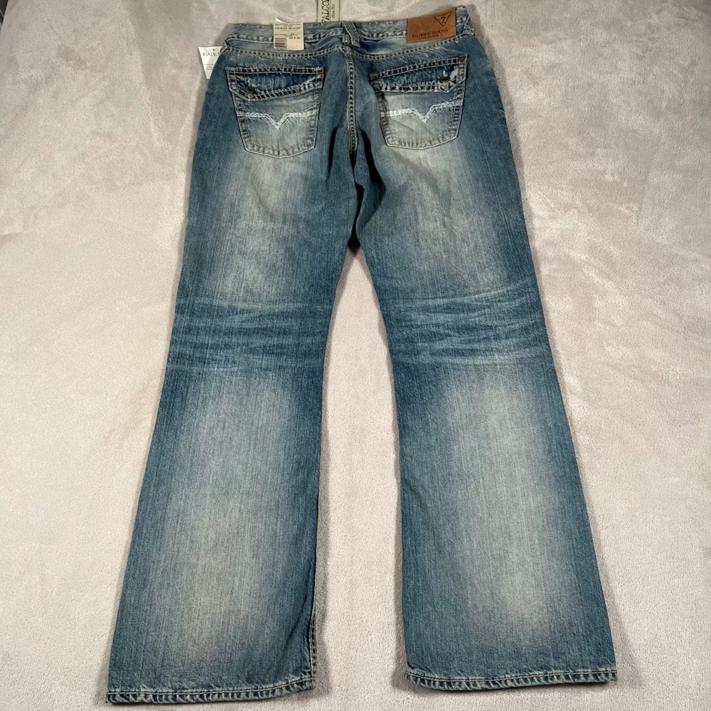 Guess Falcon Slim Boot Jeans Mens Size 34x30 Blue Denim Low Rise Grunge Punk Y2K